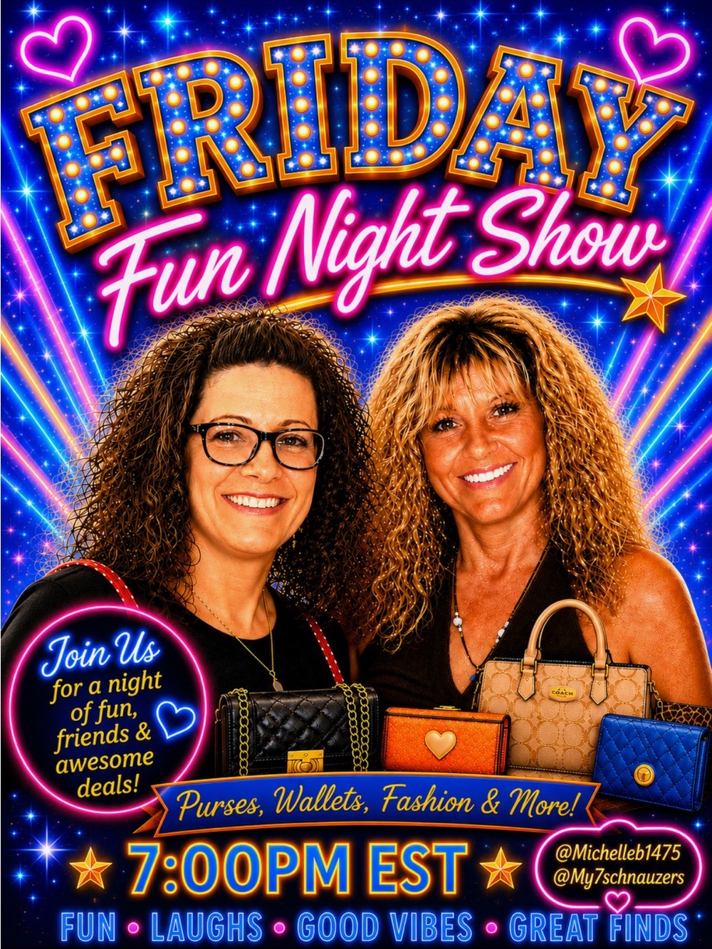 Friday Fun Night Show - Assorted Women's Purses (Black, Tan, Orange, Blue)